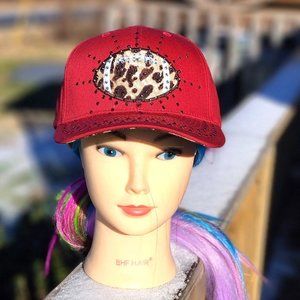 Ladies Maroon Football BLING Hat NEW